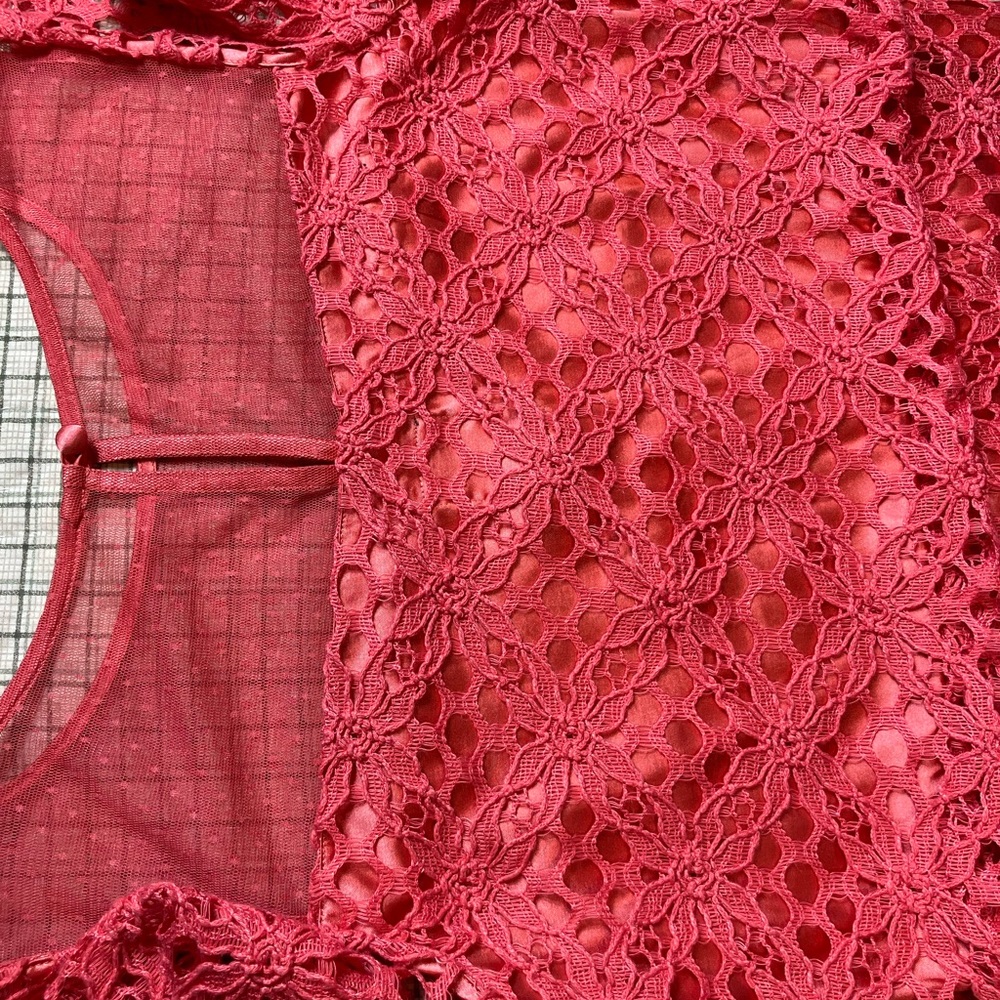📦Jax Coral Crochet lace Midi Dress w/Sheer Yoke Sz 4 Gorgeous *$4.99 SHIP - Picture 7 of 15
